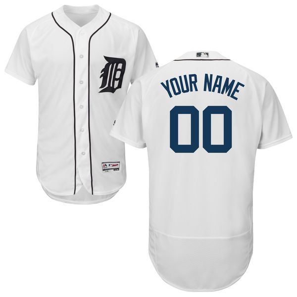 Men Detroit Tigers Majestic Home White Flex Base Authentic Collection Custom MLB Jersey